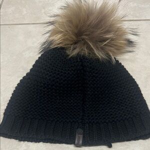 RUDSAK Black Knit Beanie with Tan  Fur Pom